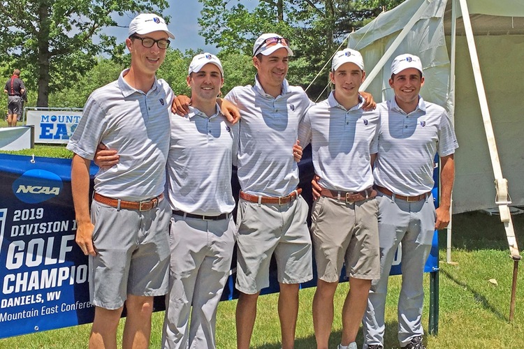 The Falcons after their final round at the NCAA's. From left, Ellis Yoder, Doug Kulikowski, Tommy Ethier, Chris Simione