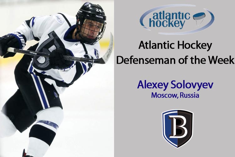 Solovyev Named Atlantic Hockey Defenseman of the Week