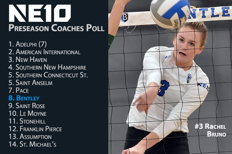 NE10 volleyball preseason poll and photo of Rachel Bruno