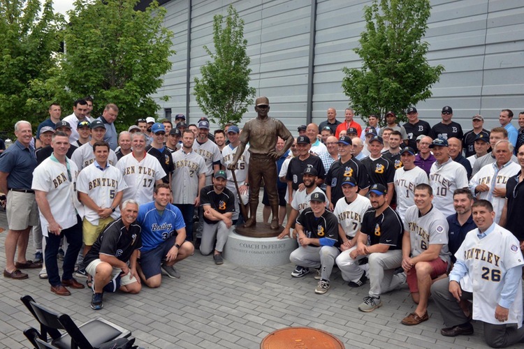 Many of his former players turned out as a statue of longtime Bentley University baseball coach and Director of Athletics Bob DeFelice was recently unveiled.