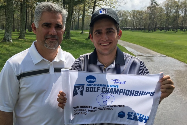 Chris Simione shot a career-best 69 Wednesday at the NCAA Regional. He's pictured here with his father, Bill.