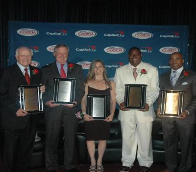 The AAA Hall of Fame Class of 2014 (l-r): Dick Nunis, Terry Carleton, Dr. Sigall Bell, Derrick Brooks, Tiki Barber