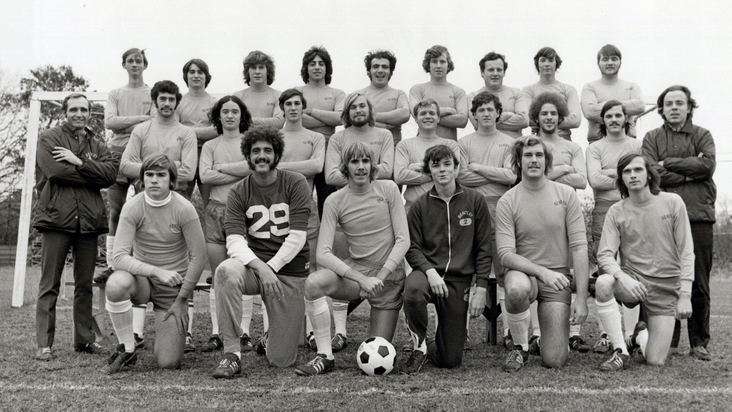 The 1972 men's soccer team, the first at Bentley.