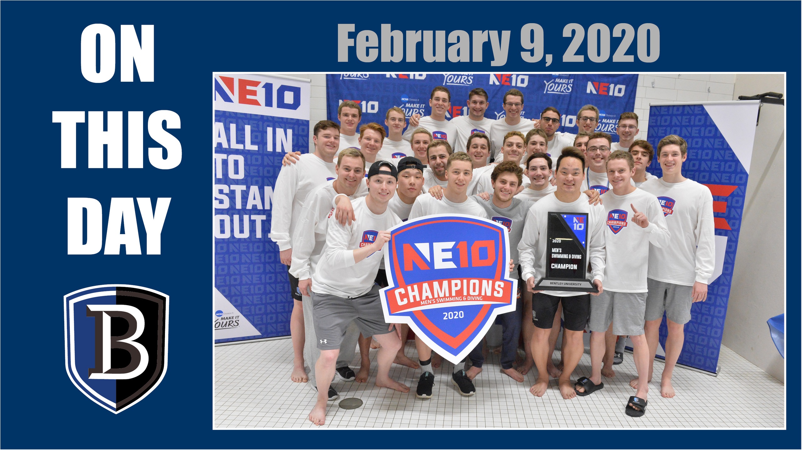 Graphic featuring the 2019-20 Bentley men's swimming team