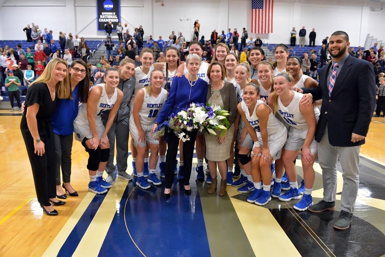 The Bentley Falcons after Coach Stevens' 1,000th win!