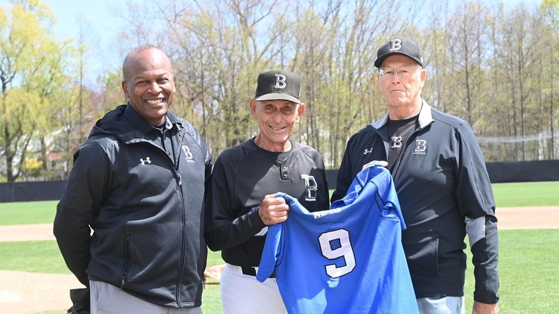 (l-r) Director of Athletics Vaughn Williams, Coach DeFelice & first baseball captain Garry Keil